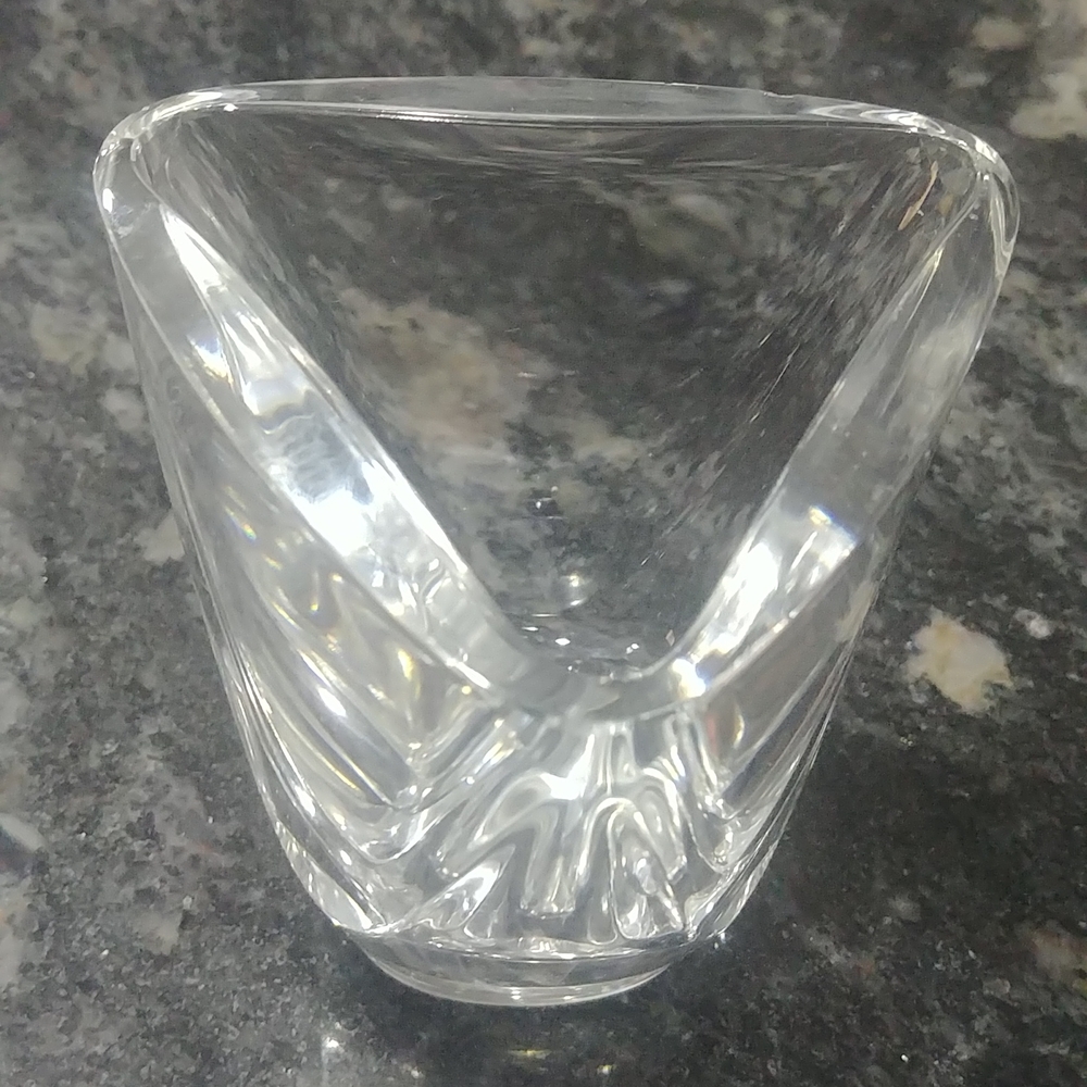 VTg Signed Val St Lambert Crystal Tricorne Triangular Mini Trinket Dish Bowl